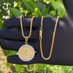 KIT CORRENTE E PINGENTE LEÃO JUDA BANHADO A OURO18K