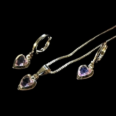 conjunto coração cristal rosa