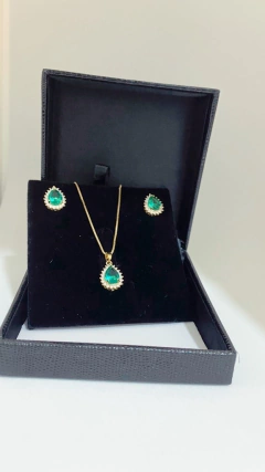 CONJUNTO TURMALINA VERDE PARAIBA SINTETICA GOTA - loja online