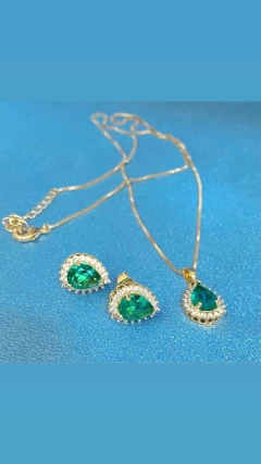 CONJUNTO TURMALINA VERDE PARAIBA SINTETICA GOTA - I C Pratas Joalherias
