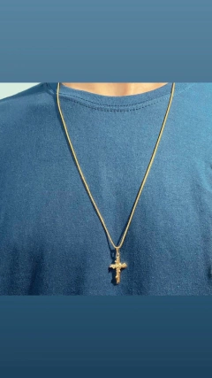 CONJUNTO CRUZ BRUTA BANHADA A OURO18K