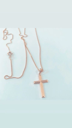 CONJUNTO CRUZ CHANFRADA BANHADA OURO18K - I C Pratas Joalherias