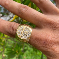 ANEL SALMO23 OVAL CRAVEJADO BANHADO OURO18K