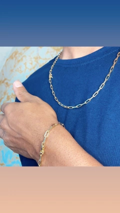CONJUNTO MIAMI CADEADO ELO LONGO 4MM BANHADA OURO18K - comprar online