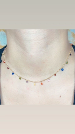 COLAR CHOCKER CRISTAL COLORIDO BANHADO A OURO18K - comprar online