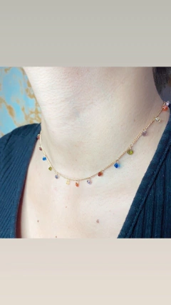 COLAR CHOCKER CRISTAL COLORIDO BANHADO A OURO18K - I C Pratas Joalherias