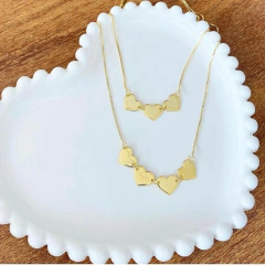 COLAR DUPLO CORAÇÃO FECHADO FOLHEADO OURO18K