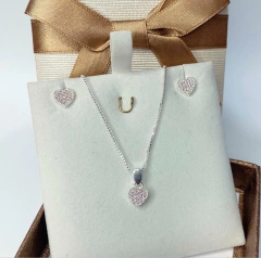 CONJUNTO CORAÇÃO MICRO ZIRCONIA ROSA PRATA925 - comprar online