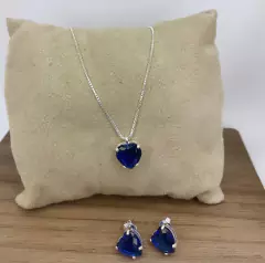 CONJUNTO CORAÇÃO SAFIRA 10X10 PRATA925 - comprar online