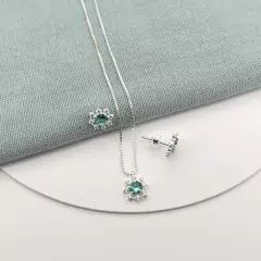 CONJUNTO REDONDO TURMALINA ZIRCONIA EM VOLTA PRATA925