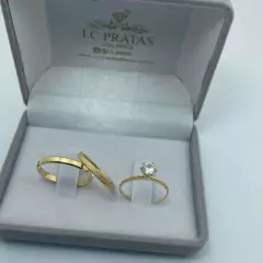 PAR DE ALIANÇAS MISTA OURO18K + BRINDE ANEL SOLITARIO na internet