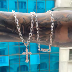 CORRENTE CADEADO 5MM + PINGENTE CRUZ PRATA925