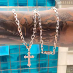 CORRENTE CADEADO 5MM + PINGENTE CRUZ PRATA925 - comprar online