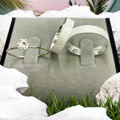 COMBO PAR DE ALIANÇA ESTER +ANEL SOLITARIO