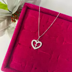 GARGANTILHA CORAÇÃO C/ CRUZ E ZIRCÔNIA PRATA925