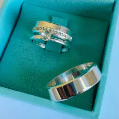 COMBO PAR DE ALIANÇAS BOOCK + ANEL SOLITARIO PRATA na internet