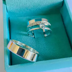 COMBO PAR DE ALIANÇAS BOOCK + ANEL SOLITARIO PRATA - loja online