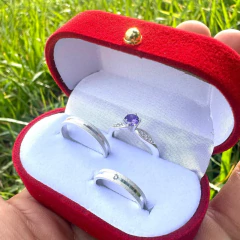 COMBO PAIXÃO PAR DE ALIANÇAS E ANEL SOLITARIO - I C Pratas Joalherias