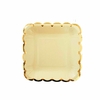 plato cuadrado amarillo pastel con borde dorado x8