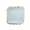 plato cuadrado celeste con borde dorado x8