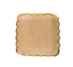 plato cuadrado kraft con borde dorado x8