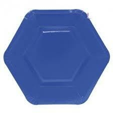 plato hexagonal azul x6