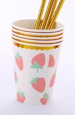 vaso frutillas con dorado x8