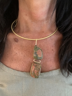 GARGANTILLAS DOBLE PIEDRA BRONCE