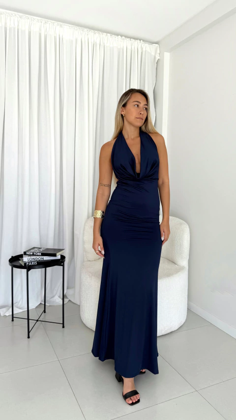 VESTIDO SAORI LARGO AZUL - comprar online