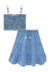 Conjunto de Blusa Cropped e Saia Midi em Jeans Liz Kukiê na internet