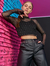Blusa Cropped em Tule e Top em Cotton Preto D'way - comprar online