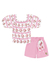 Conjunto Infantil Menina De Blusa E Short Com Lenço Rosa Cinti
