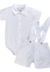CONJUNTO BATIZADO BODY + SHORT OXFORD MENINO 100% ALGODÃO - ANJOS BABY