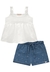 Conjunto de Bata em Laise e Shorts em Jeans Kukiê