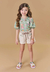 Conjunto Infantil Menina Blusa Verde e Shorts Bege Kukie