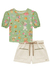 Conjunto Infantil Menina Blusa Verde e Shorts Bege Kukie - comprar online