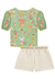 Conjunto Infantil Menina Blusa Verde e Shorts Bege Kukie na internet