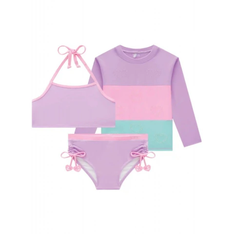 Kit Praia 3 Peças Infanti Biquíni Blusa com Proteção UV