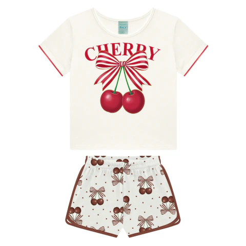 Pijama Infantil Feminino Curto Estampa Cereja Killy Off White