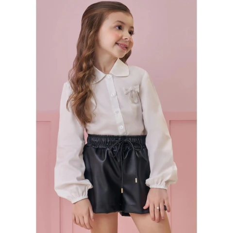 Camisa Manga Longa Menina Social Branca Kukiê