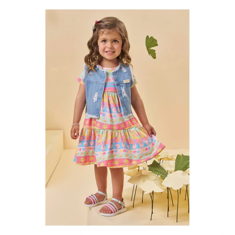 Vestido Infantil Colorido Estampado KUKIE - loja online