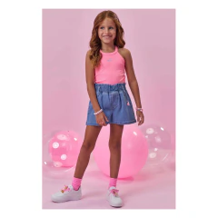 Conjunto Infantil Feminino Regata Rosa Short Jeans Kukiê Rosa Jeans