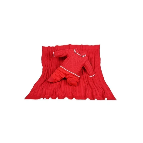 Manta e Macacão Tricot Bebê Beth Bebê Vermelho Conforto e Estilo