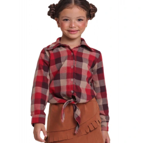 Camisa Xadrez Junina Vermelho Menina Muvilê 8 ao 16
