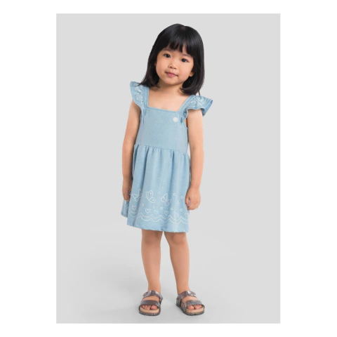Vestido Infantil Menina Brandili Babados Bordados Azul - loja online