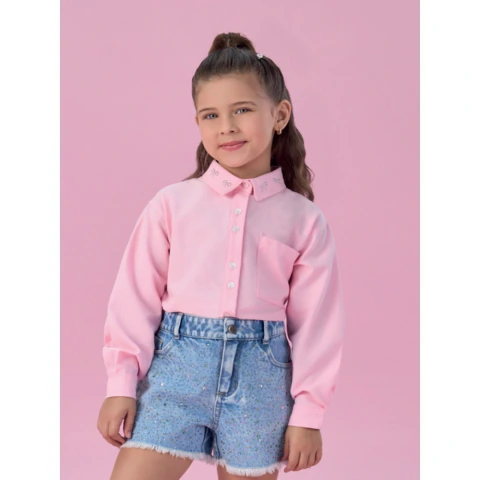Camisa Social Botão Rosa Petit Cherie