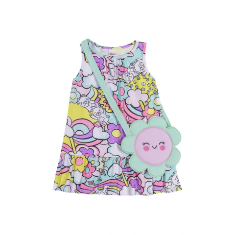 Vestido Infantil Menina Estampado Bolsinha Flor Elian Rosa - Vim Vi Venci Moda Infantil e Teen