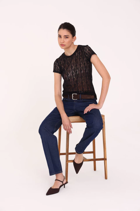 Remera Sofia Encaje Negra - comprar online