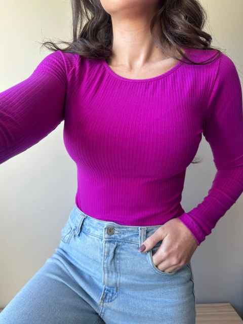 Blusa gola canoa manga longa - Rosa Turin