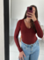 Blusa gola V manga longa - Marrom Ganache - loja online
